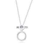 Double Hoop T-bar Necklace 925 Sterling Silver Clear CZ Pendant