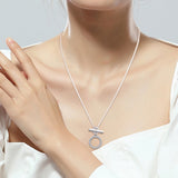 Double Hoop T-bar Necklace 925 Sterling Silver Clear CZ Pendant