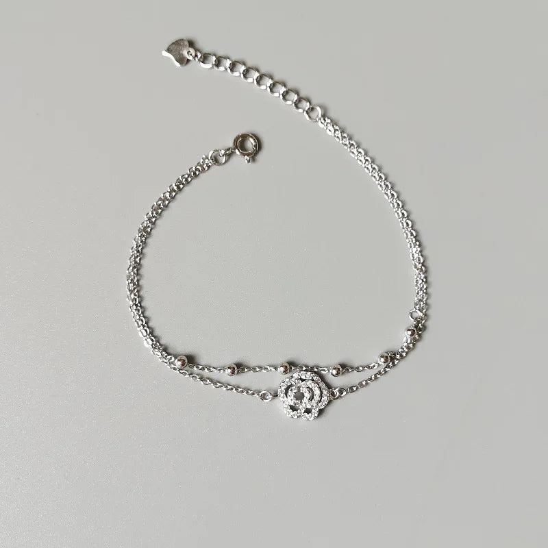 925 Sterling Silver Rose Flower Bracelet for Women, Fine Jewelry Gift