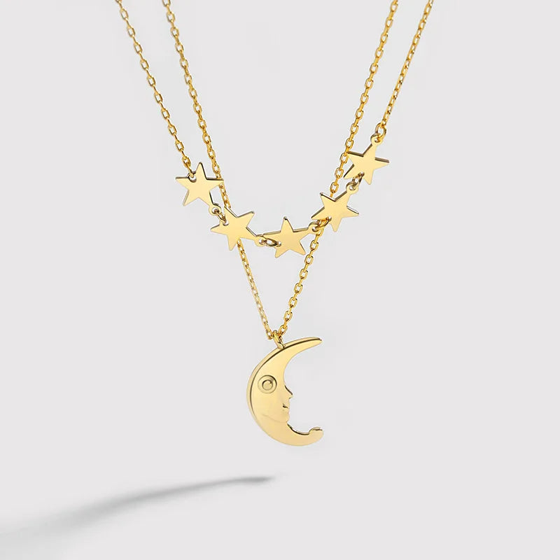 925 Silver Necklace Star Moon Pendant Choker for Women