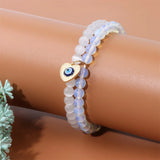 Double Layer Beads Bracelet Lucky Heart Evil Eye Charm Bracelet