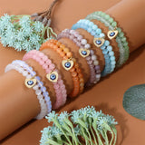 Double Layer Beads Bracelet Lucky Heart Evil Eye Charm Bracelet