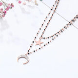Crystal Beads Stainless Steel Necklace Star Heart Moon Choker Necklace
