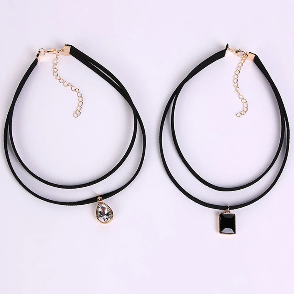 Vintage Gothic Velvet Choker Necklace Water Drop Pendant for Women