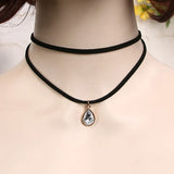 Vintage Gothic Velvet Choker Necklace Water Drop Pendant for Women