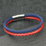 Men's Red Leather Double Layer Bracelet with Magnetic Buckle Charm