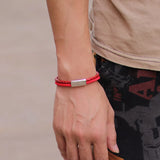 Men's Red Leather Double Layer Bracelet with Magnetic Buckle Charm