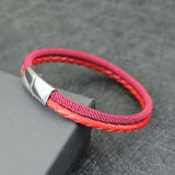 Men's Red Leather Double Layer Bracelet with Magnetic Buckle Charm
