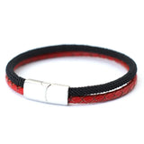 Men's Red Leather Double Layer Bracelet with Magnetic Buckle Charm