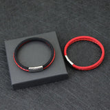 Men's Red Leather Double Layer Bracelet with Magnetic Buckle Charm