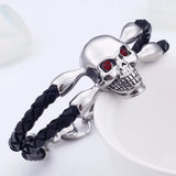 Skull Leather Wrap Bracelet Stainless Steel Men's Jewelry