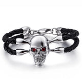 Skull Leather Wrap Bracelet Stainless Steel Men's Jewelry