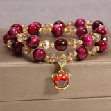 Double Layer Stone Crystal Bracelet Tiger Eye Agate Amethyst Fluorite Beads