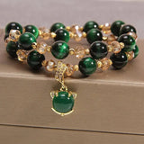 Double Layer Stone Crystal Bracelet Tiger Eye Agate Amethyst Fluorite Beads