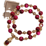 Double Layer Stone Crystal Bracelet Tiger Eye Agate Amethyst Fluorite Beads