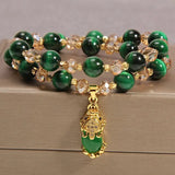 Double Layer Stone Crystal Bracelet Tiger Eye Agate Amethyst Fluorite Beads