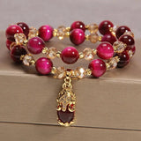 Double Layer Stone Crystal Bracelet Tiger Eye Agate Amethyst Fluorite Beads