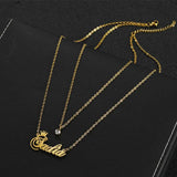 Double Layer Chain Name Pendant Necklace Stainless Steel Zircon Plated