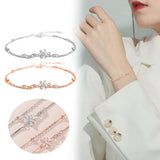 Double Layer Chain CZ Flower Bracelet & Rose Earrings Set