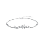 Double Layer Chain CZ Flower Bracelet & Rose Earrings Set