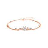 Double Layer Chain CZ Flower Bracelet & Rose Earrings Set