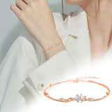 Double Layer Chain CZ Flower Bracelet & Rose Earrings Set