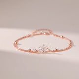 Double Layer Chain CZ Flower Bracelet & Rose Earrings Set