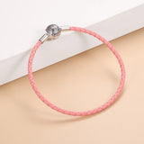 Double Layer Cowhide Bracelet 925 Silver Pink Leather Cord Bangle