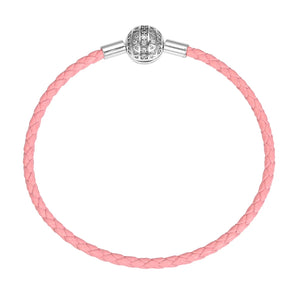 Double Layer Cowhide Bracelet 925 Silver Pink Leather Cord Bangle