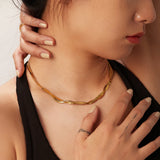 Double Layer Cross Snake Chain Necklace 18k Plated Stainless Steel