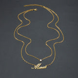 Double Layer Name Necklace Zirconia Pendant Birthday Gift