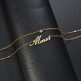 Double Layer Name Necklace Zirconia Pendant Birthday Gift