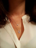 Double Layer Sterling Silver Necklace CZ Round Disco Hamsa Pendant