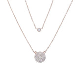 Double Layer Sterling Silver Necklace CZ Round Disco Hamsa Pendant