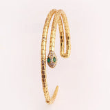 Double Layer Copper Green Eye Zircon Snake Bangles Cuff Bracelets