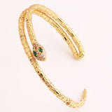 Double Layer Copper Green Eye Zircon Snake Bangles Cuff Bracelets