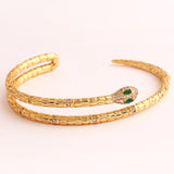 Double Layer Copper Green Eye Zircon Snake Bangles Cuff Bracelets