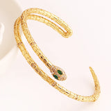 Double Layer Copper Green Eye Zircon Snake Bangles Cuff Bracelets