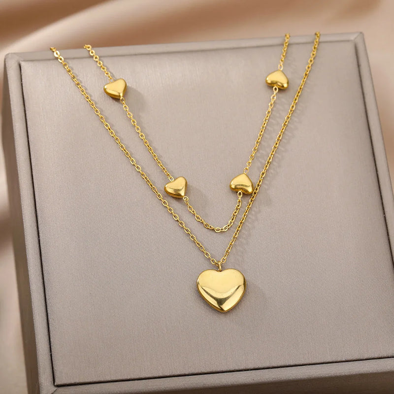 Double Layer Hollow Clavicle Chain Stainless Steel Necklace for Women