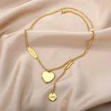 Double Layer Hollow Clavicle Chain Stainless Steel Necklace for Women