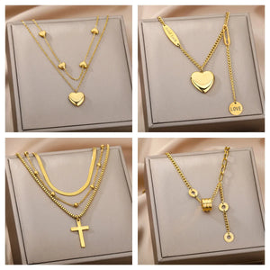 Double Layer Hollow Clavicle Chain Stainless Steel Necklace for Women