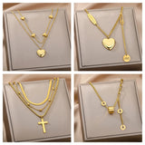 Double Layer Hollow Clavicle Chain Stainless Steel Necklace for Women