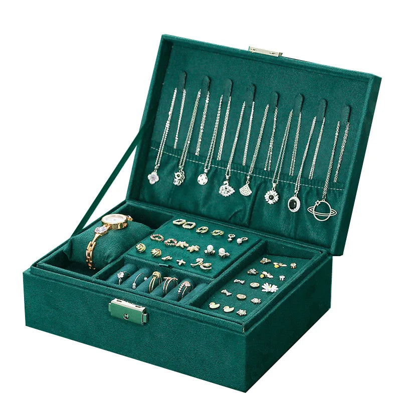 Double Layer Jewelry Box Large Capacity Storage Case Lockable Organizer