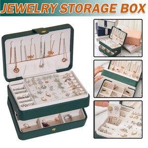 Double Layer Jewelry Organizer Box Necklace Earrings Leather Storage Case