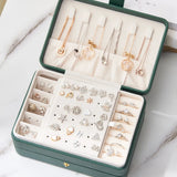 Double Layer Jewelry Organizer Box Necklace Earrings Leather Storage Case