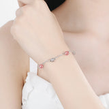 Moonstone & Pink Strawberry Crystal 925 Silver Bracelet