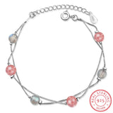 Moonstone & Pink Strawberry Crystal 925 Silver Bracelet