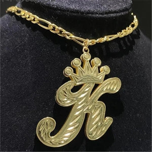 Double Layer Letter Crown Pendant Plated Initial Necklace For Women/Men