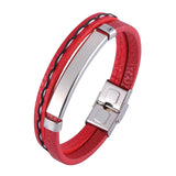 Leather Rope Bracelet Stainless Steel Charm Bangle FR1211