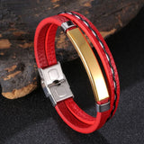 Leather Rope Bracelet Stainless Steel Charm Bangle FR1211